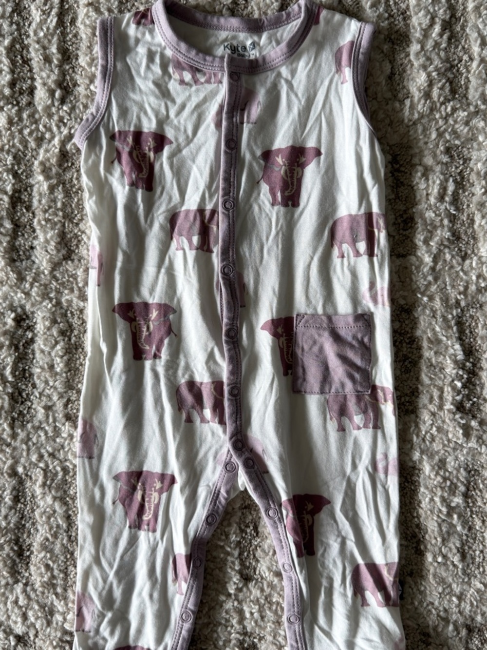 Sleeveless Kyte Baby Romper with Elephant Print